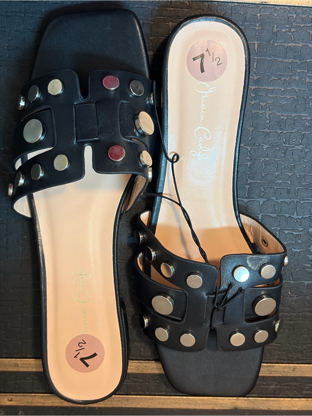 Black Studded Slide Sandals - Women's 7.5